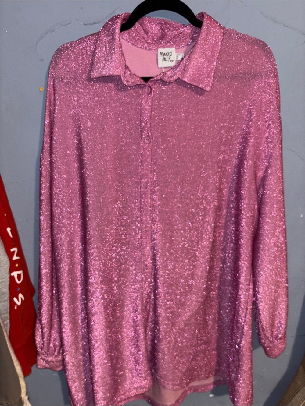Princess Polly Pink Glitter Long-Sleeve Button-Up Top